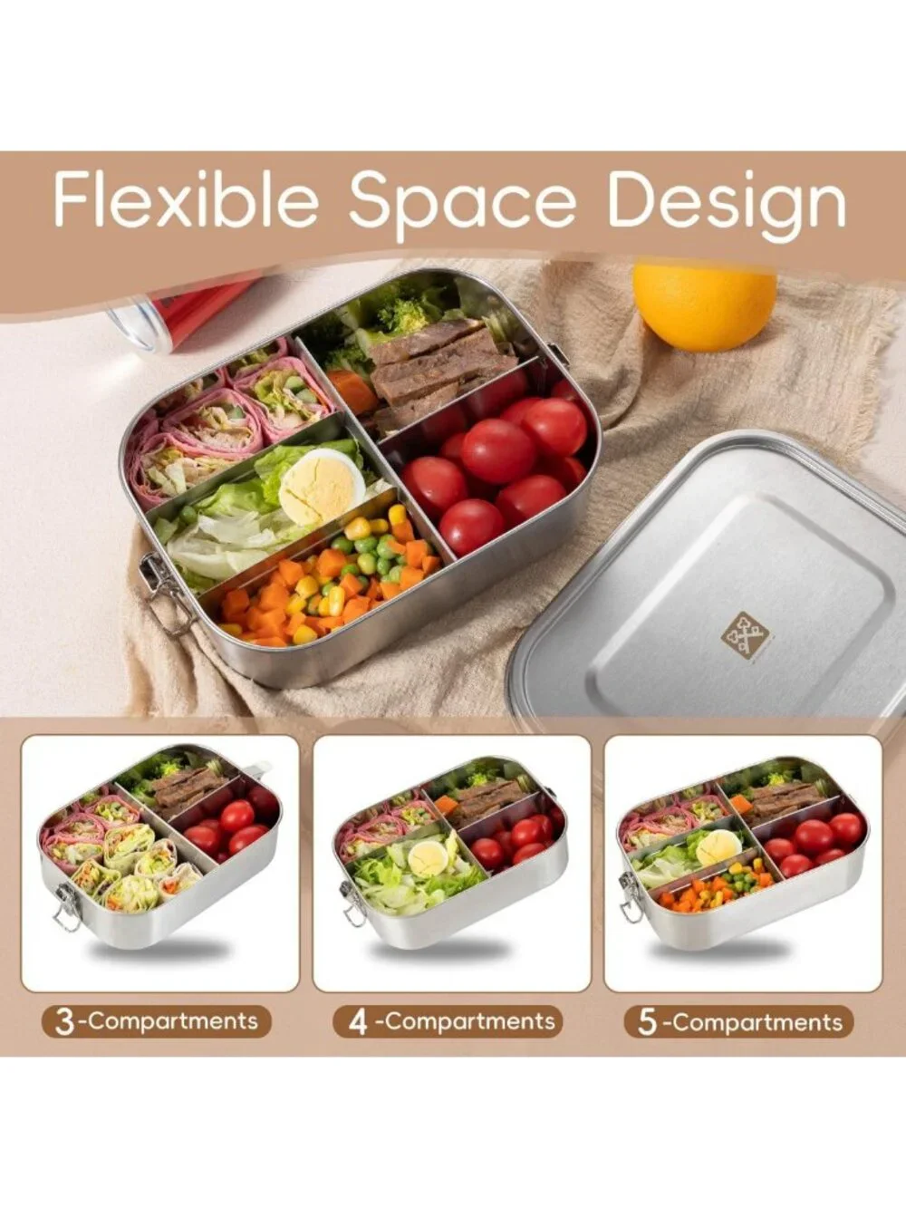 Large Stainless Steel Bento Box - 5 Compartment Eco-Friendly Lunch Container